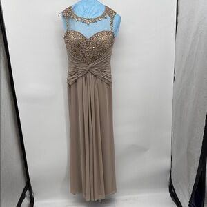 Montage by Mon Cheri Taupe Beaded Prom Dress